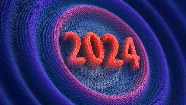 istock 2024. Happy New Year. Bright pixelated background. 3d render 1861854160