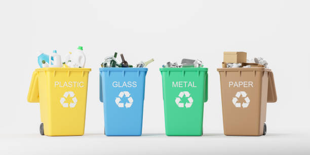 istock Four waste bins full of different types of garbage, beige 1861858273