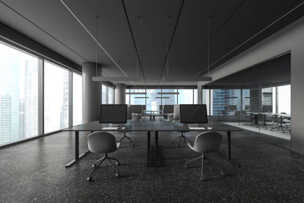 istock Gray open space office and board room interior 1861861362