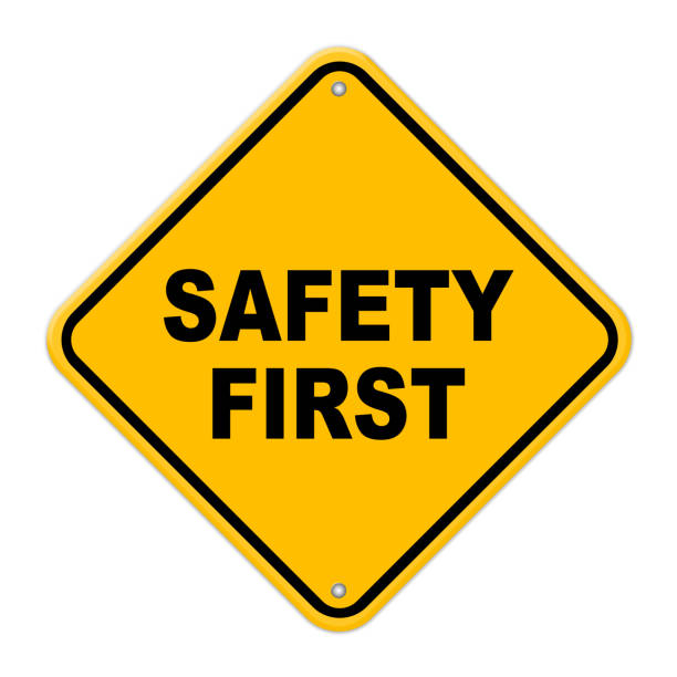 istock Yellow safety first road sign with rivets 186188474