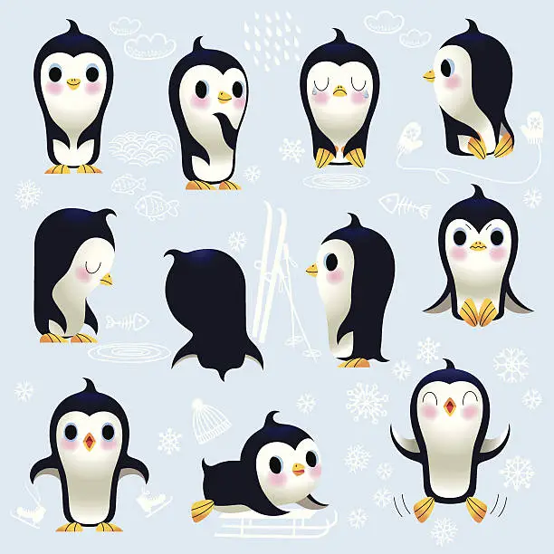 Vector illustration of Cute Little Penguins.