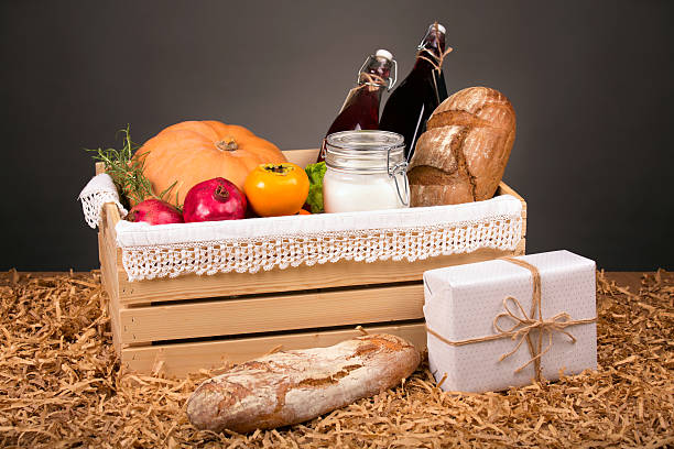 Seasonal Food Items in a Crate stock photo