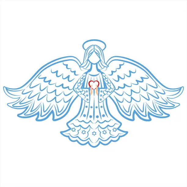 Vector illustration of Merry Christmas banner with cyan angel isolated on a white background.