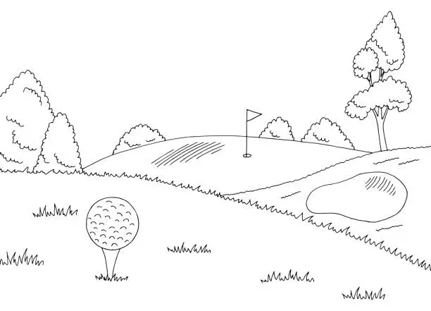 Vector illustration of Golf course graphic black white landscape sketch illustration vector