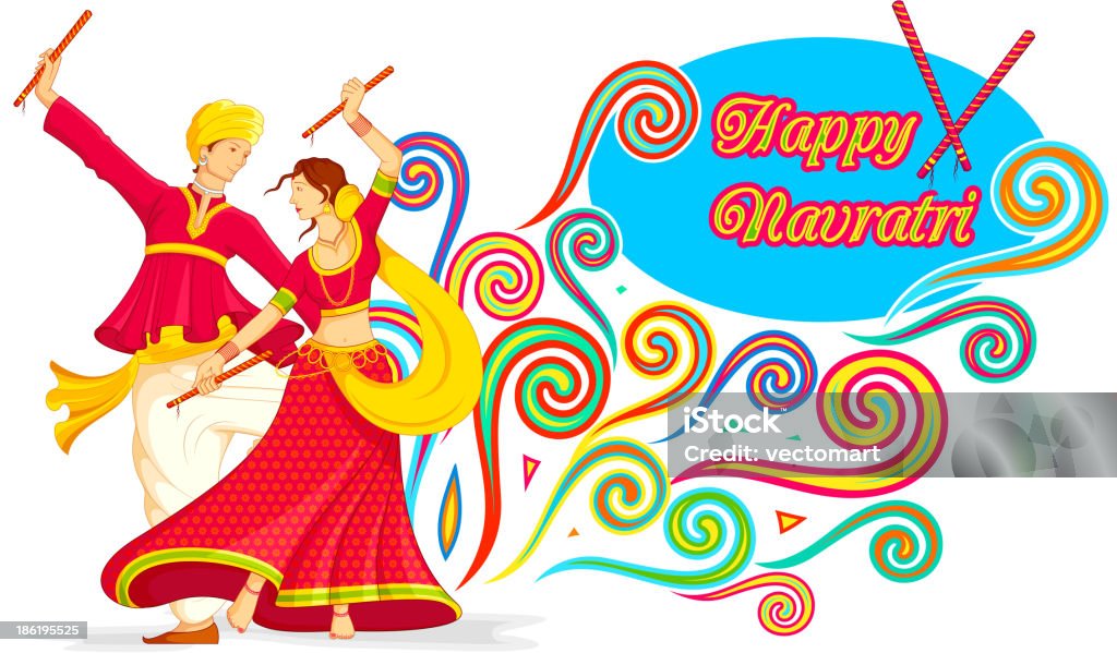 Cartoon Happy Navratri Image With A Couple Playing Dandiya Stock  Illustration - Download Image Now - iStock