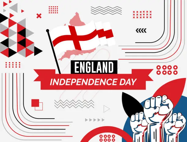 Vector illustration of England national day banner with map, flag colors theme background and geometric abstract retro modern Red and blue color design. abstract modern design.