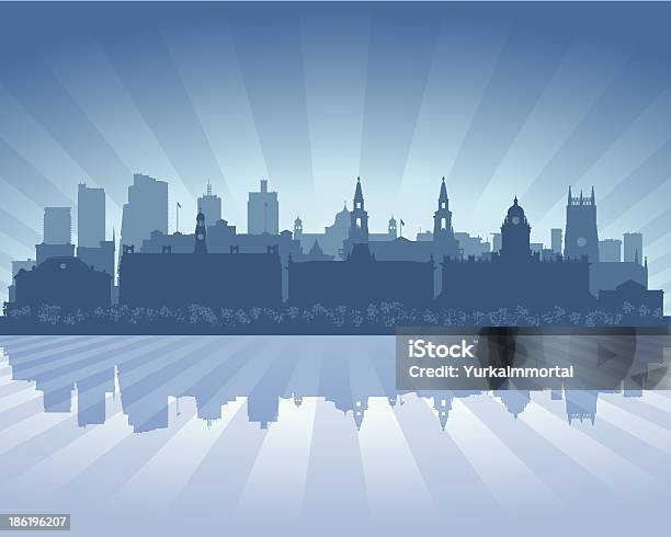 Leeds Inghilterra Blu City Skyline Sagoma - Immagini vettoriali stock e altre immagini di Leeds - Leeds, Orizzonte urbano, Affari