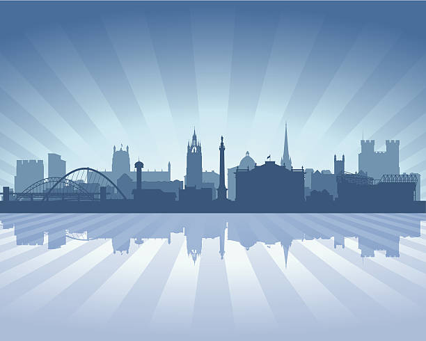 newcastle england blue city skyline silhouette - newcastle stock illustrations