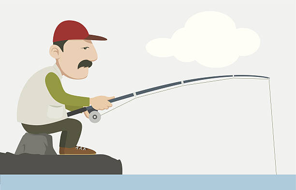 fisherman holding a fishing pole vector art illustration