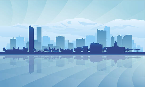 A blue illustration of Denver city skyline Denver city skyline silhouette background. Vector illustration downtown district illustrations stock illustrations