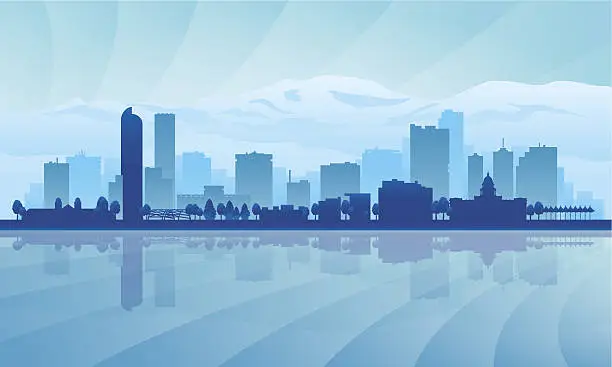 Vector illustration of A blue illustration of Denver city skyline