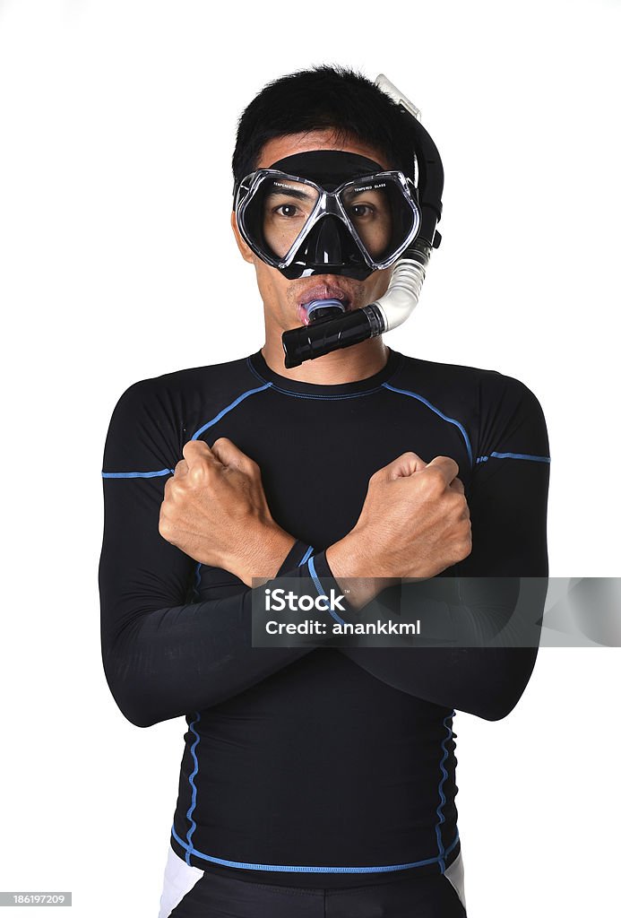 Homem com equipamento de mergulho livre isolada - Foto de stock de Adulto royalty-free