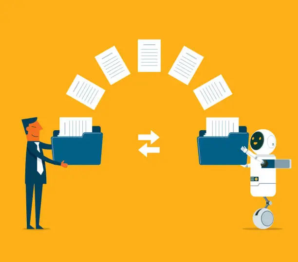 Vector illustration of transferred documents - Robot