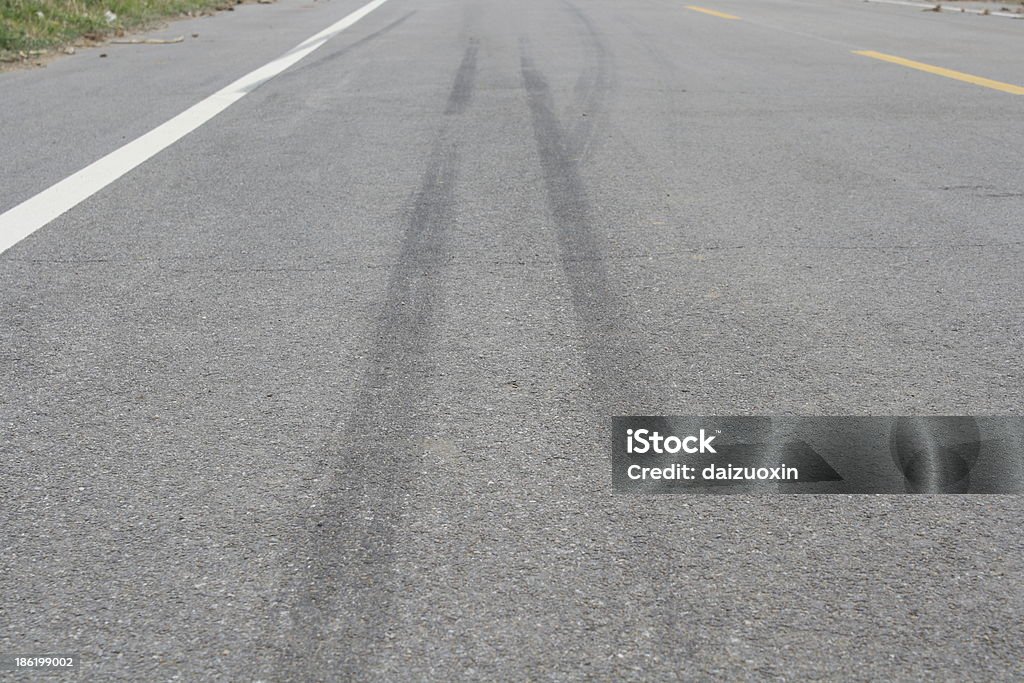 Rubber traces Traces of a braking on an asphalt Skid Mark Stock Photo