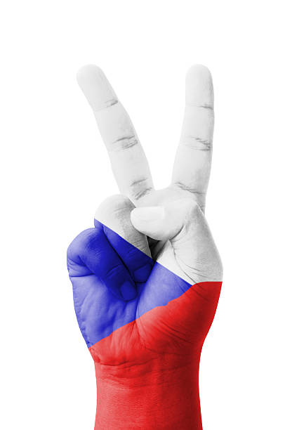 istock Hand making the V sign, Czech Republic flag painted 186199835