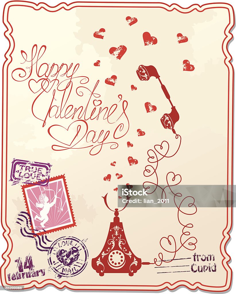 Carte de vœux avec texte Manuscrit heureuse Saint Valentin et Tél. - clipart vectoriel de Album de coupures libre de droits
