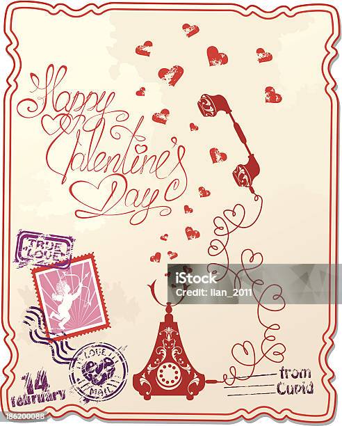 Carte De Vœux Avec Texte Manuscrit Heureuse Saint Valentin Et Tél Vecteurs libres de droits et plus d'images vectorielles de Album de coupures