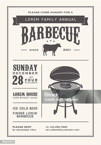 Vintage Barbecue Party Invitation Stock Illustration - Download Image Now - Barbecue - Social Gathering, Adult, Anniversary