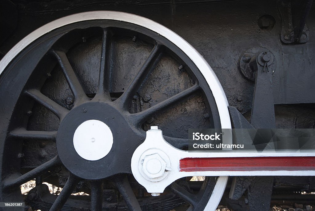 Detail der Räder auf einem Zug mit Dampflokomotive - Lizenzfrei Bahngleis Stock-Foto