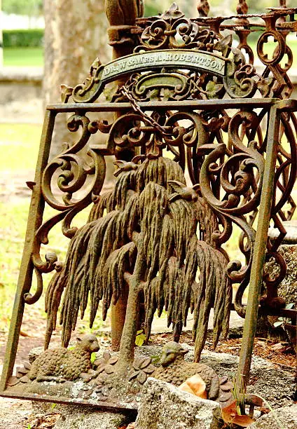 Decorative historic cemetery statuary in Huguenot Cemetery, St. Augustine, Florida