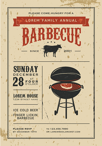 Vintage barbecue party invitation.