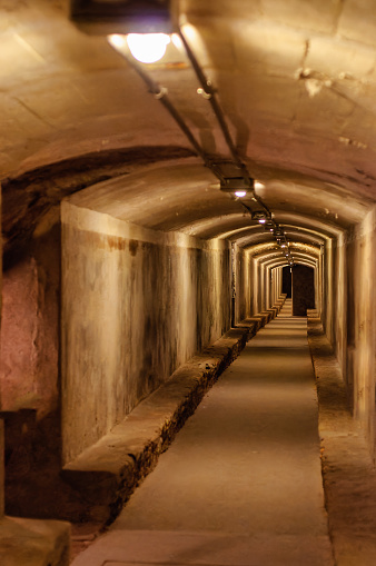 former civil war underground shelters built underground by hand to protect against wartime bombing. Long corridors run under the city streets.
