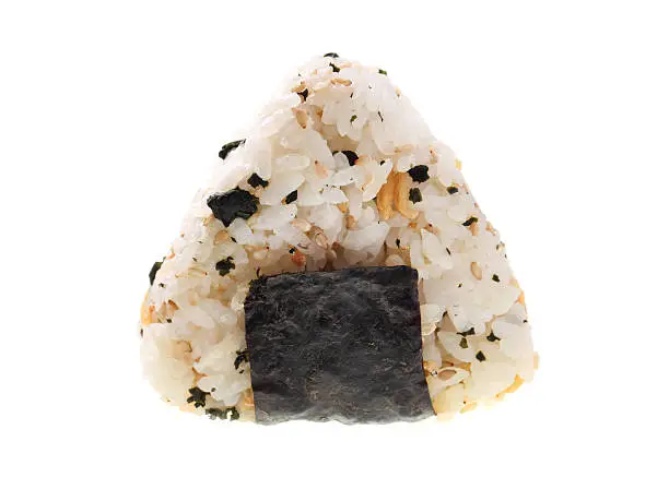 Japanese rice ball (onigiri) isolated on white background.