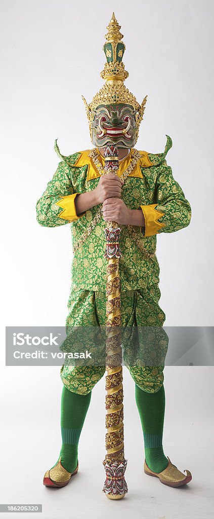 Portrait of Khon danncer Giant Khon costume Arranging Stock Photo