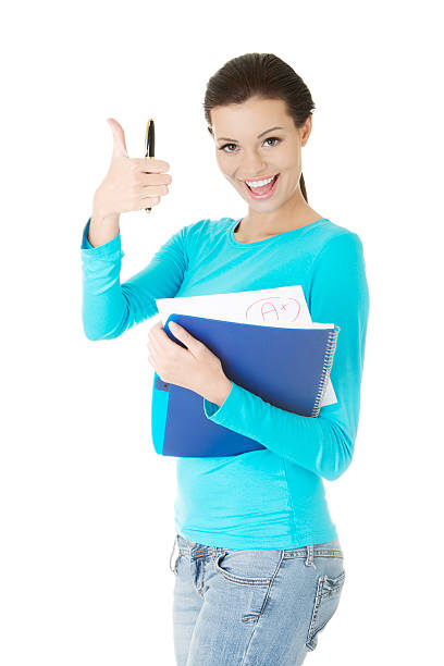 istock Attractive woman holding folder and a pen, showing OK. 186206782