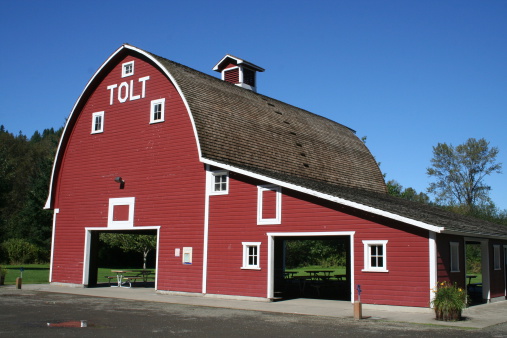 Historic Tolt red barn turned into a picnic shelter at the town of Carnation, Washington USA.