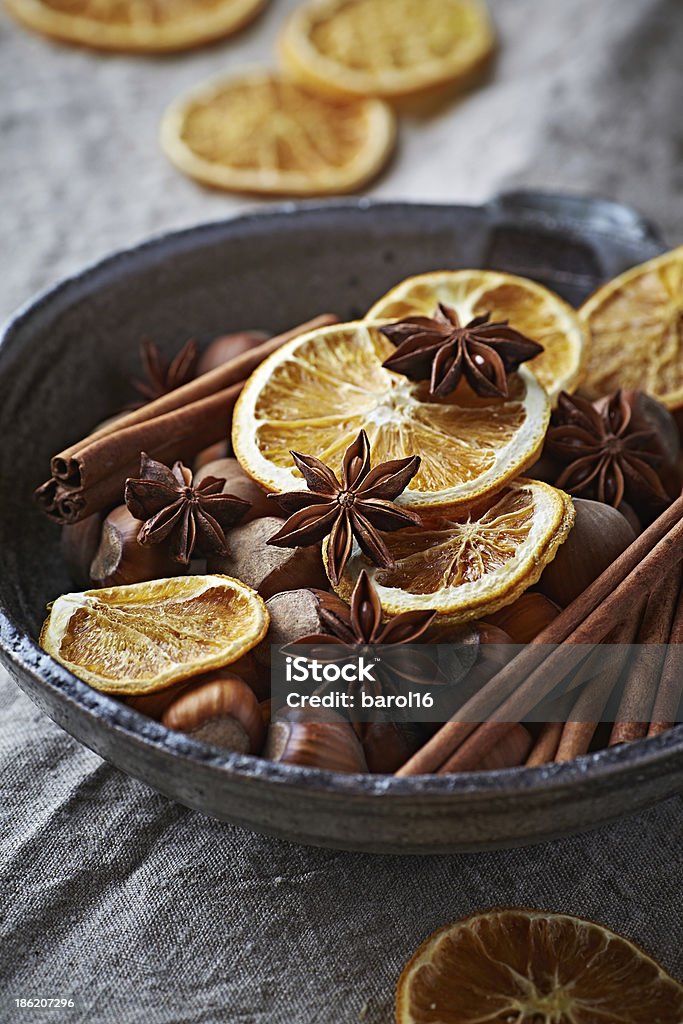 The Scent of Christmas spices, dried oranges and nuts for christmas Anise Stock Photo