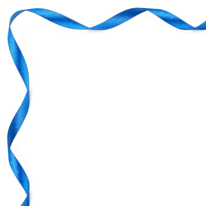 Blue curled ribbon border, isolated on white background, square image