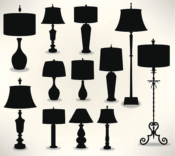 lampen zuhause einrichtung, mix and match - floor lamp lamp lamp shade contemporary stock-grafiken, -clipart, -cartoons und -symbole