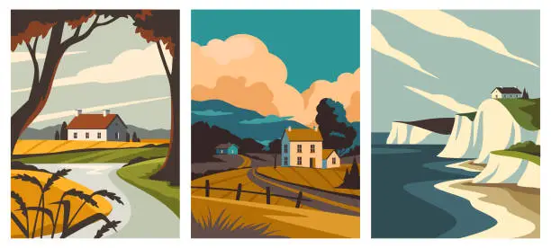 Vector illustration of Countryside posters vector set