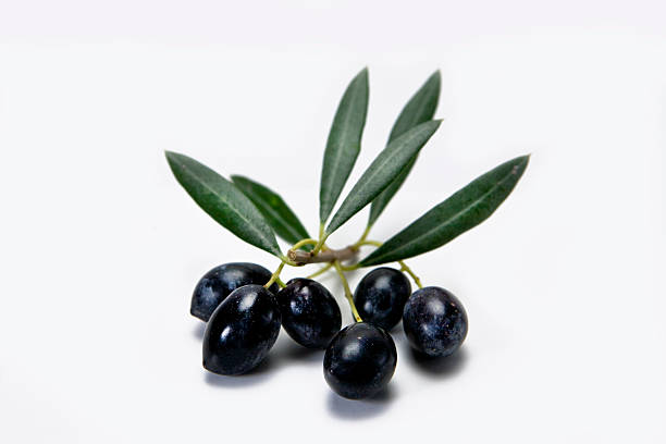 istock Ripe black olives with leaves 186210416
