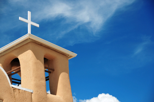 Ranchos de Taos, Taos County, New Mexico, USA: San Francisco de Assisi Mission Church - bell tower - photo by M.Torres