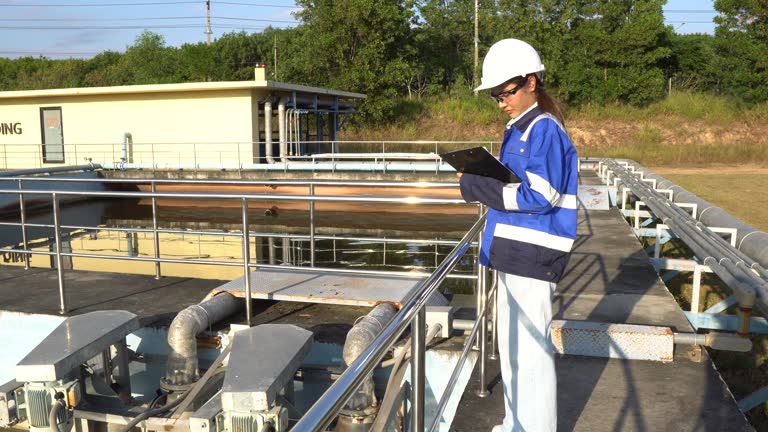 Environmental engineer working at wastewater treatment plant