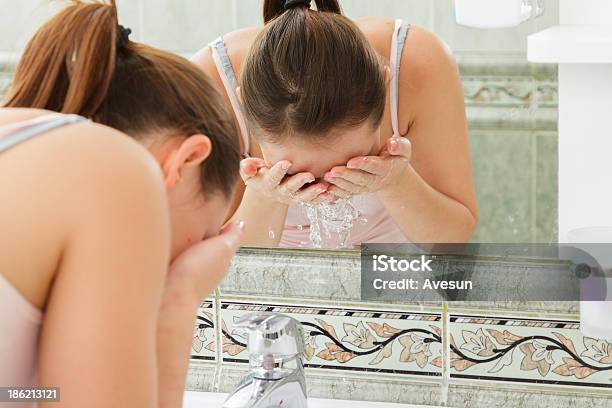 Young Woman Washing Her Face With Clean Water Stock Photo - Download Image Now - Adult, Adults Only, Bathroom