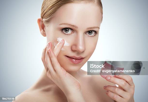 Skin Care Happy Beauty Healthy Girl With Jar Of Cream Stock Photo - Download Image Now