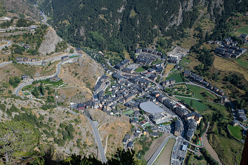 aerial view over the town of Canillo in Andorra