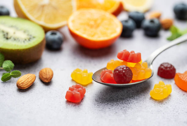 Chewable gummy vitamins and fruits