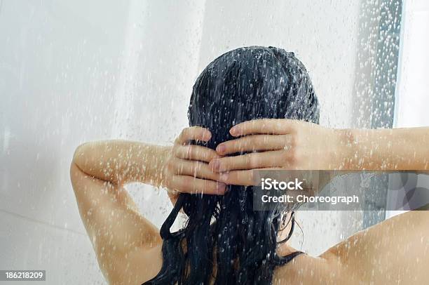 Girl At The Shower Stock Photo - Download Image Now - Shower, Washing, Women