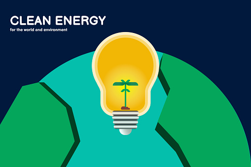 Light bulb and the world, design ideas for a world that uses clean and renewable energy to conserve the environment, vector eps 10