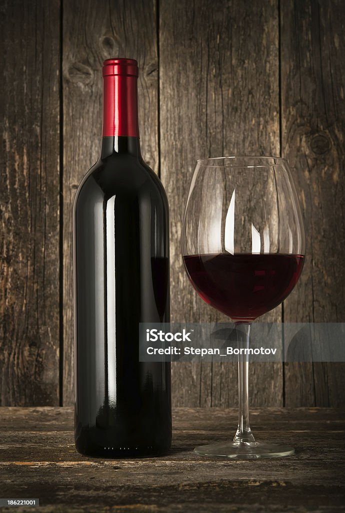 Bottle of red wine and glass Alcohol - Drink Stock Photo