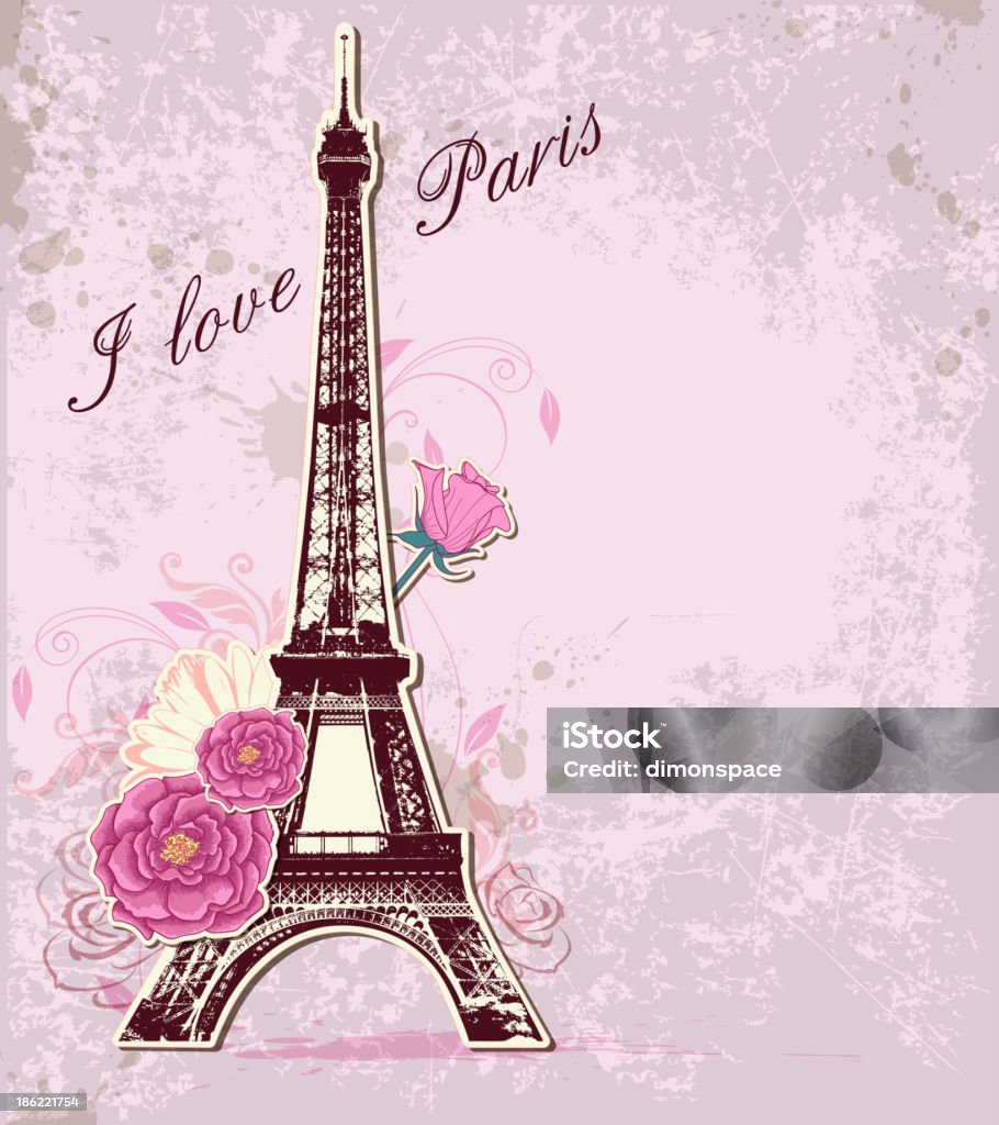 Rosen und Eiffel tower - Lizenzfrei Paris Vektorgrafik