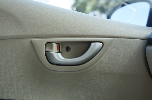 Car door unlocking lever seen from inside