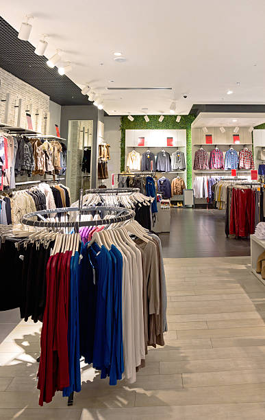 istock Interior view of a clothes apparel shop 186222555