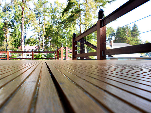 Wooden terrace seen from the floor Terrace background boat deck stock pictures, royalty-free photos & images