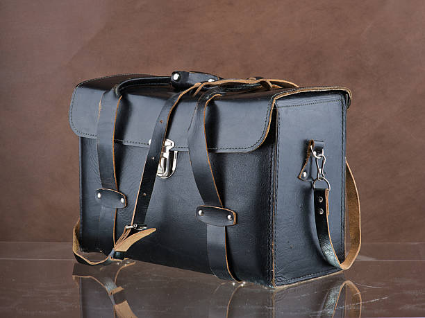 istock Leather black bag for photocamera and accessories 186223838