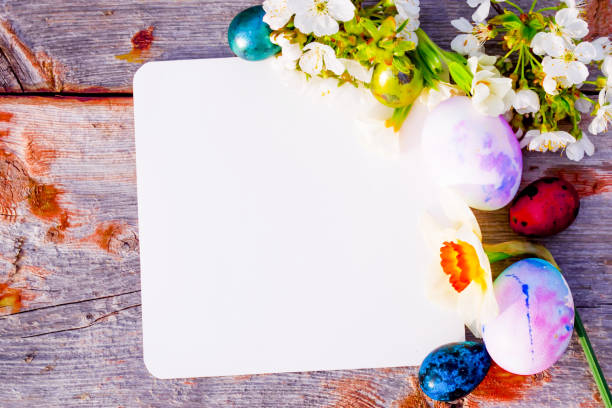 istock Colored Egg Holiday border Easter rural concept Springtime Rural White sheet paper 1862245210